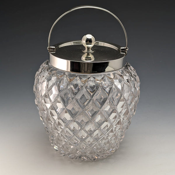 1912 年英國古董切割玻璃餅乾桶純銀蓋 Goldsmiths & Silversmiths